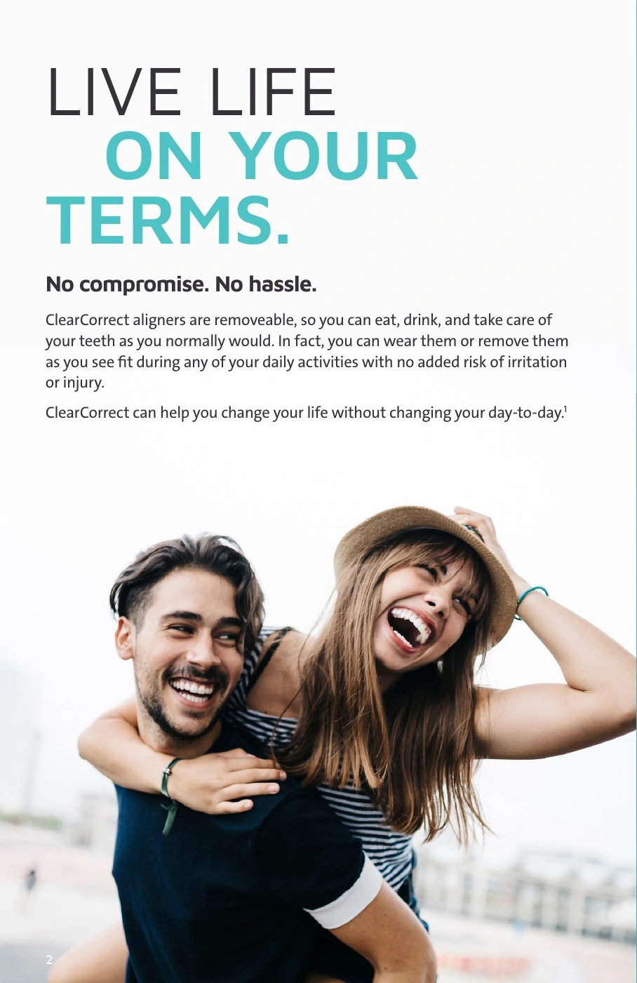 ClearCorrect® — Live life on your terms. Original artwork; complete text alongside.