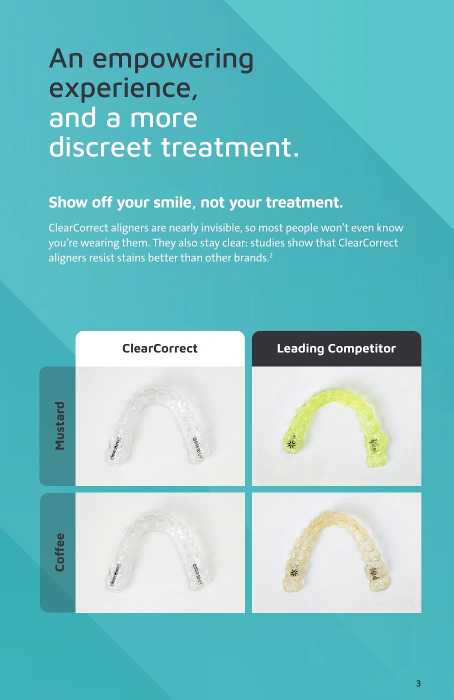 ClearCorrect® — A more discreet treatment. Original artwork; complete text alongside.