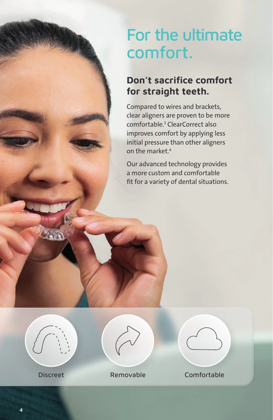 ClearCorrect® — For the ultimate comfort. Original artwork; complete text alongside.