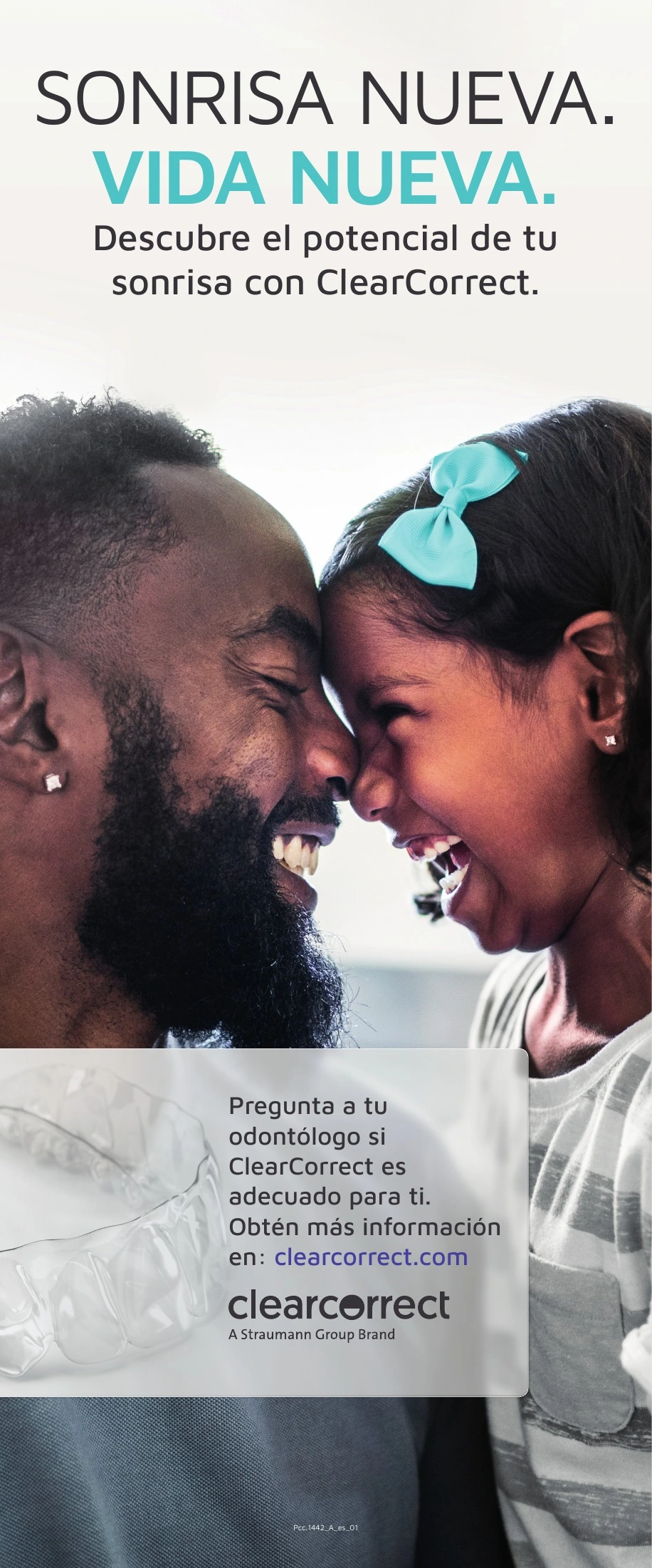 ClearCorrect® — A new smile, a new life. Original artwork; complete text alongside.